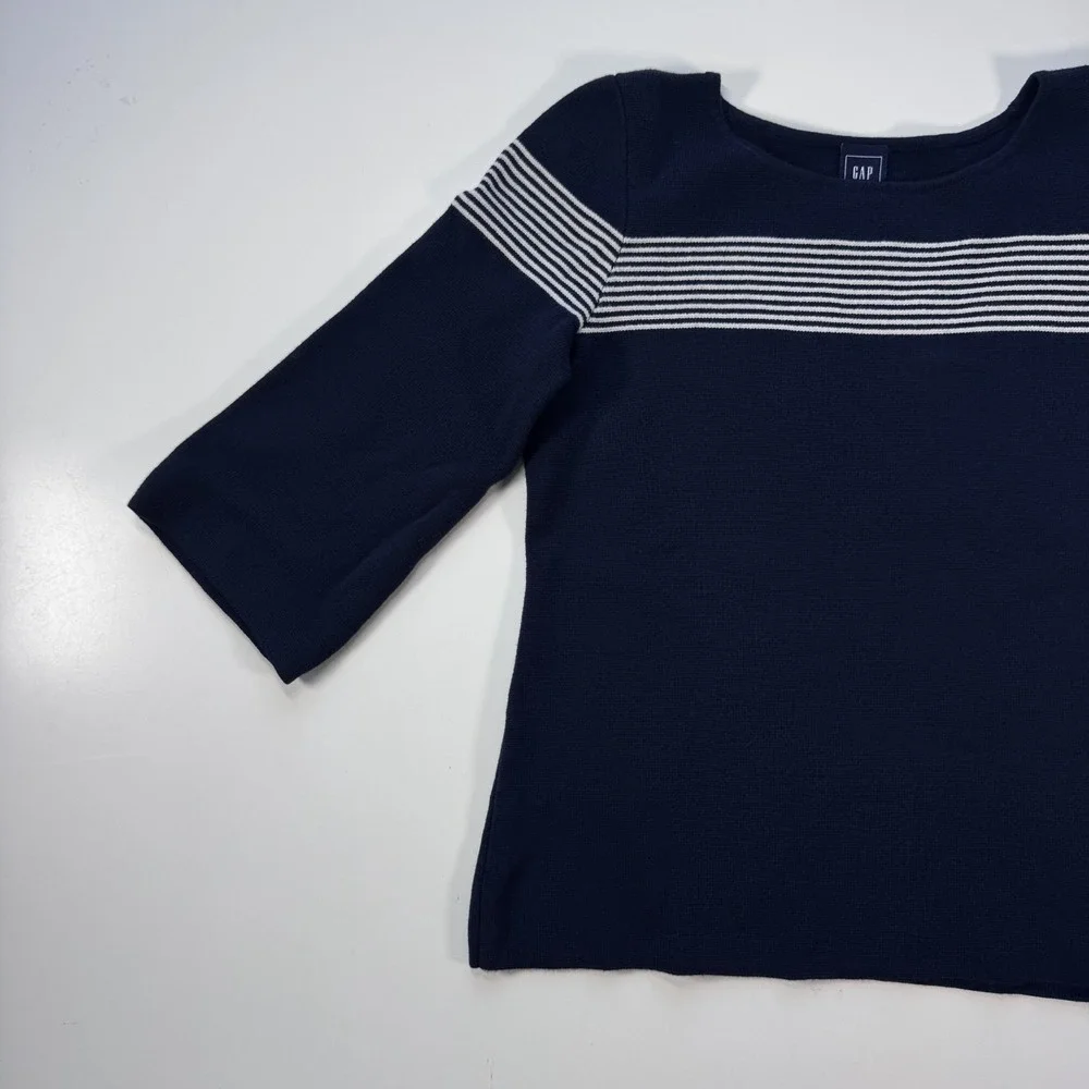 GAP Boatneck Nautical Bib Striped Sweater Womens Small Indigo Blue‎ Knit